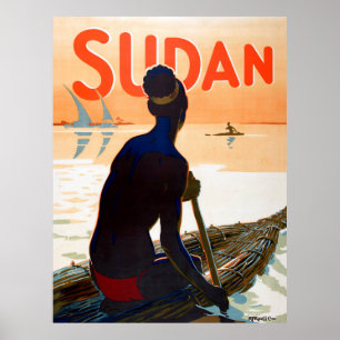 Soedan, traditionele visserij, vintage reis poster