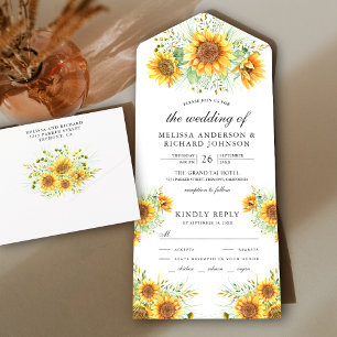 soennitische zonnebloemen Bouquet Wedding All In One Uitnodiging