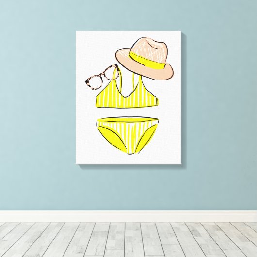 Soep up - Yellow Swimsuit Canvas Afdruk (Insitu (Houten vloer))
