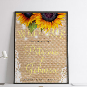 Soepelbloemen, lace burlap, welkomstbord poster