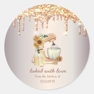 Soepele mixer zonnebloemen Glitter Drift Bakery Ronde Sticker