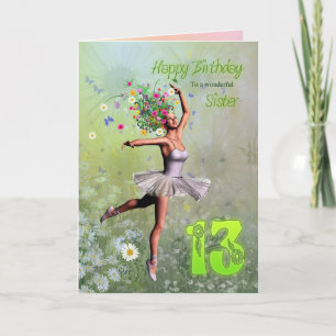 Soeur 13 ans, carte d'anniversaire fée fée