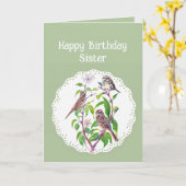 Soeur Anniversaire Bruant, Carte Oiseaux Mignonnes (Fleur jaune)