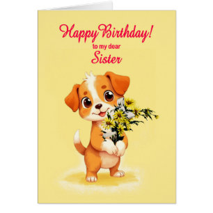 Soeur Anniversaire Chiot et Fleurs