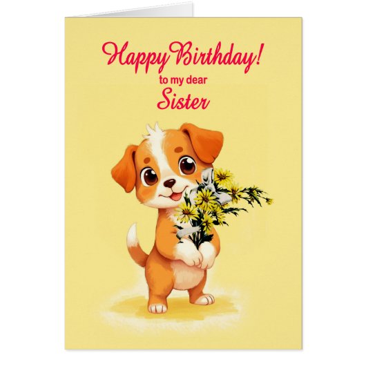 Soeur Anniversaire Chiot et Fleurs (Devant)