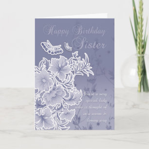 Soeur, Carte Anniversaire Avec Fleurs Et Papillons