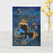 Soeur, carte de fête des mères avec papillons (Fleur jaune)