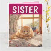 SOEUR CUTE GINGER CHAT ANNIVERSAIRE CARTE DE SALUT (Fleur jaune)