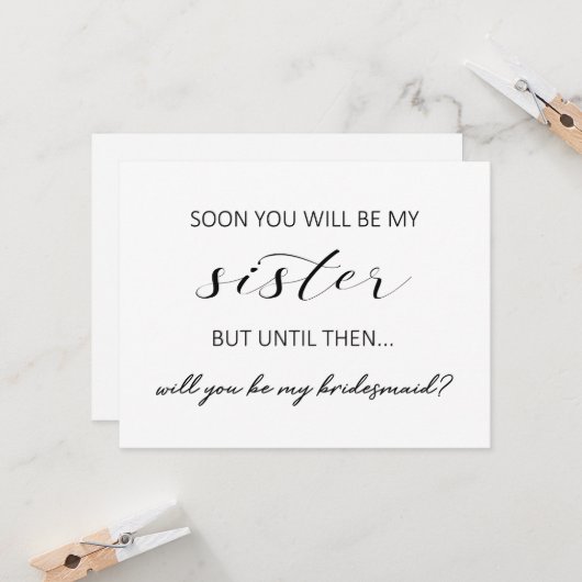 Soeur en droit bridesmaid proposition carte plate (Devant/Arrière en situation)