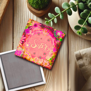 Soeur rose Joli aimant d'inspirété florale