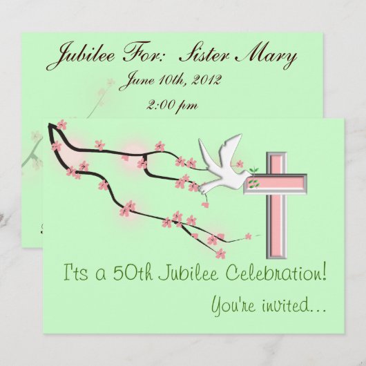Soeurs 50e anniversaire Invitations vertes (Devant / Derrière)