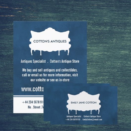  Sofa, Elegant Blue, Antiek dealer, winkel Flyer