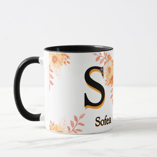 Sofea name Mug – Elegant Letter S Coffee Cup (Gauche)