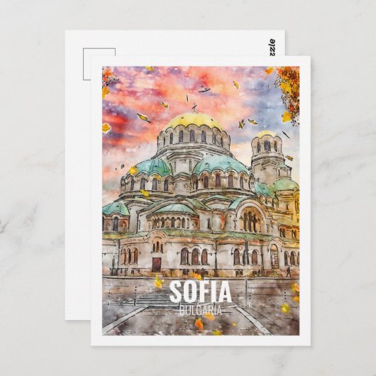 Sofia Bulgaria Famous Travel Waterverf Sketch Briefkaart (Voorkant / Achterkant)