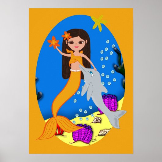 Sofia het Oranje Poster Mermaid en Dolphin (Voorkant)