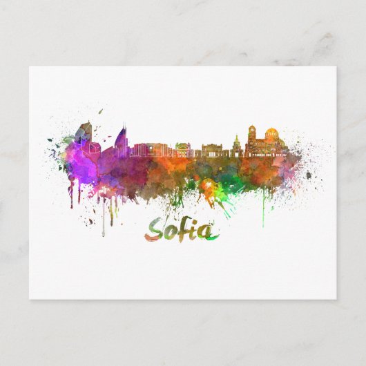 Sofia skyline in watercolor briefkaart (Voorkant)