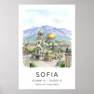 Sofia Stad Print Rustig Waterverf Uitzicht - Geel