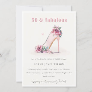 Soft 50 Fabulous Blush High Heels Floral Birthday Kaart
