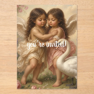 soft angel cherub girls’ birthday invitation acryl uitnodigingen