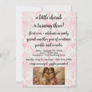 soft angel cherub girls’ birthday invitation kaart