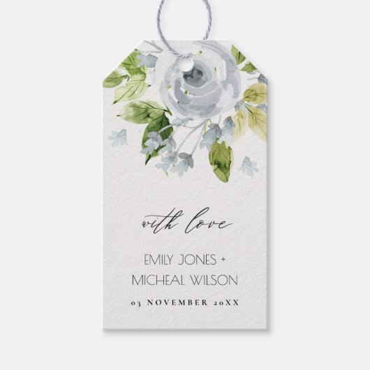 SOFT AQUA BLUE WATERVERF FLORAAL MONOGRAM CADEAULABEL (Voorkant)