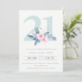 SOFT AQUA BLUSH BLUE FLORAL 21ST ELKE LEEFTIJD BIR KAART (Staand voorkant)