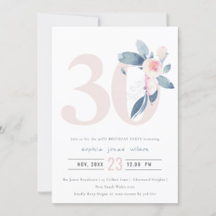 SOFT AQUA BLUSH BLUE FLORAL 30 TH ELKE OUDERDAG KAART
