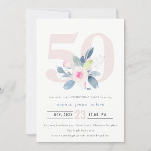 SOFT AQUA BLUSH BLUE FLORAL 50 TH ELKE OUDERDAG KAART