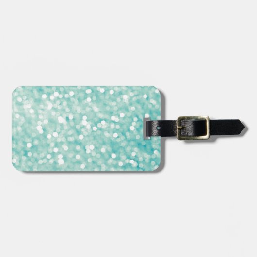 Soft Aqua Bokeh Glitter Sparkles Bagagelabel (Voorkant horizontaal)
