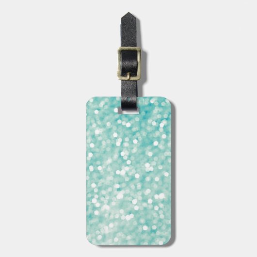 Soft Aqua Bokeh Glitter Sparkles Bagagelabel (Voorkant verticaal)