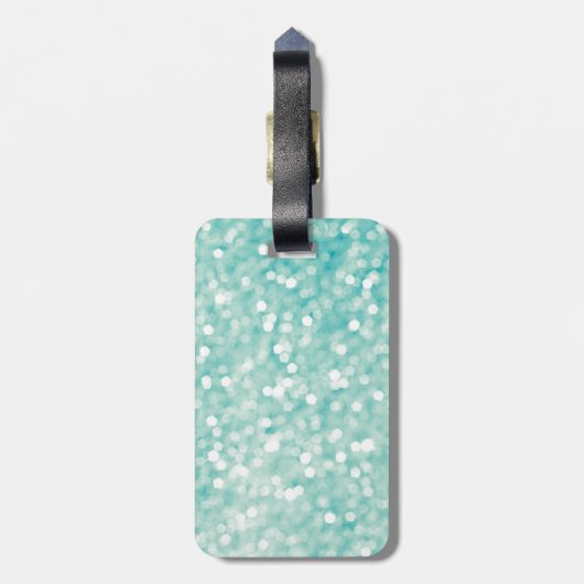 Soft Aqua Bokeh Glitter Sparkles Bagagelabel (Achterkant verticaal)