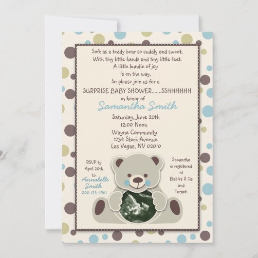 Soft as a Teddy Bear Invitation Card (Dos)