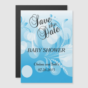 Soft Baby Blue Bokeh Florid   Baby Boy Shower Magnetische Uitnodiging