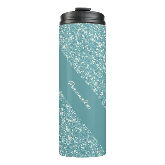 Soft Baby Blue Glitter Trendy Chic Personalized Thermosbeker (Voorkant)