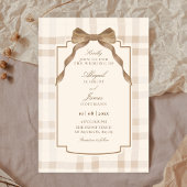Soft beige brown bow tartan plaid wedding kaart