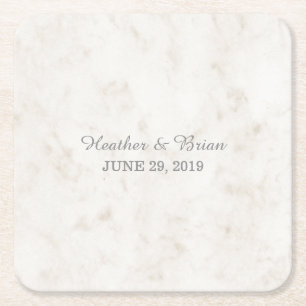 Soft Beige Elegant Marble Wedding Vierkante Kartonnen Onderzetter