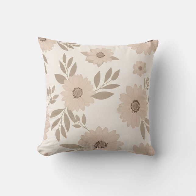 Soft Beige Floral Pattern Throw Pillow Kussen (Voorkant)