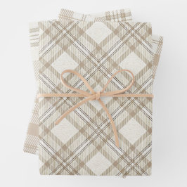 Soft Beige Gingham Christmas Inpakpapier Vel
