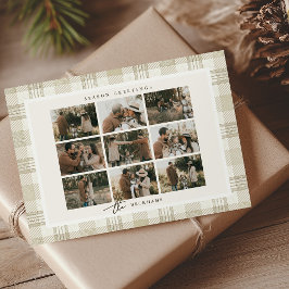 Soft Beige Gingham Photo Collage Christmas Feestdagenkaart