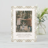 Soft Beige Gingham Photo Holiday Card Feestdagenkaart (Staand voorkant)