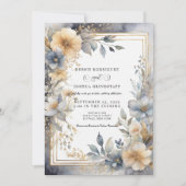 Soft Beige & Gray Floral Frame Wedding Invitation  (Devant)