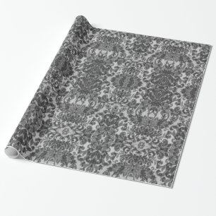 Soft Black Damask Gothic Art afdrukken Cadeaupapier