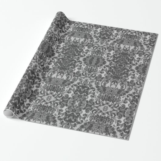 Soft Black Damask Gothic Art afdrukken Cadeaupapier (Uitgerold)