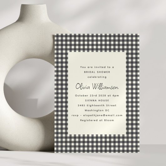 Soft Black White Gingham Plaid Vrijgezellenfeest Kaart