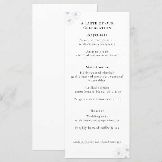 Soft Bloom Elegance "4 *9" Wedding Menu (Voorkant / Achterkant)