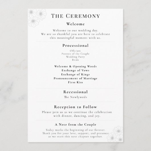 Soft Bloom Elegance Wedding Program Programma (Achterkant)