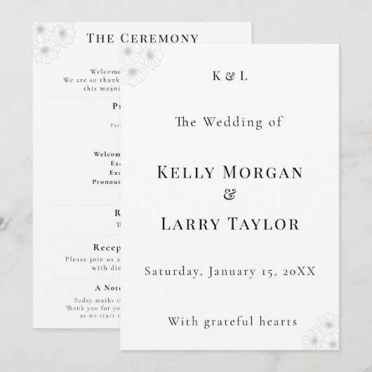 Soft Bloom Elegance Wedding Program Programma (Voorkant / Achterkant)