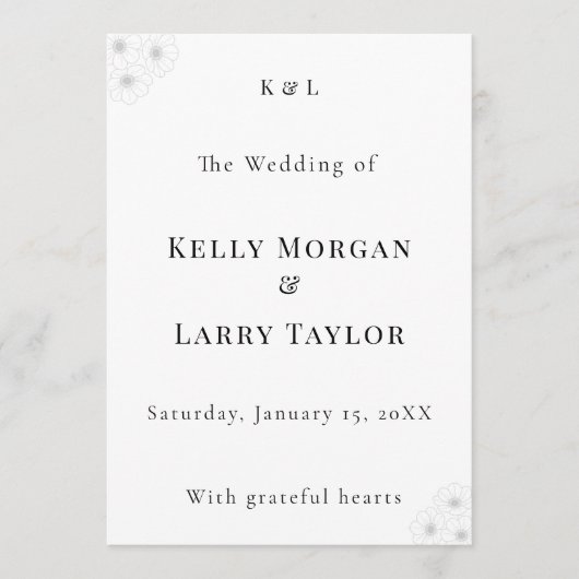 Soft Bloom Elegance Wedding Program Programma (Voorkant)