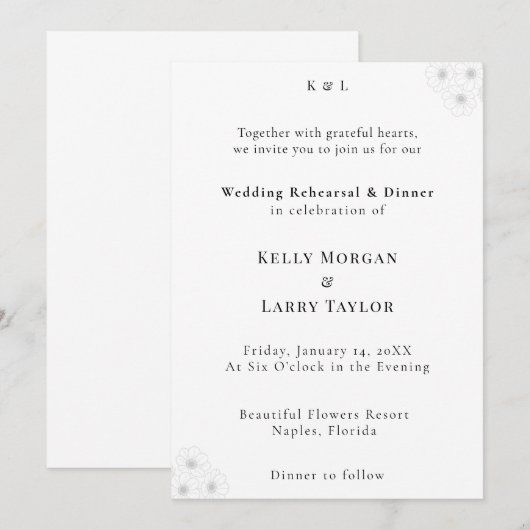 Soft Bloom Elegance Wedding Rehearsal Invitation (Devant / Derrière)