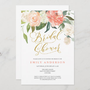 Soft Bloom Peach Floral Bridal Shower Invitation Kaart